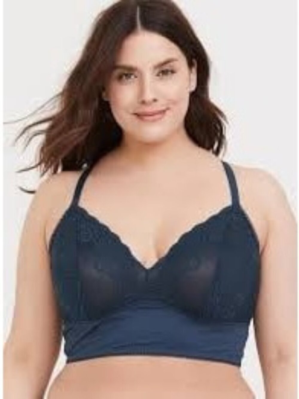 Torrid Dark Teal Microfiber & Lace Racerback Bralette Sheer Wireless Size 4X 26